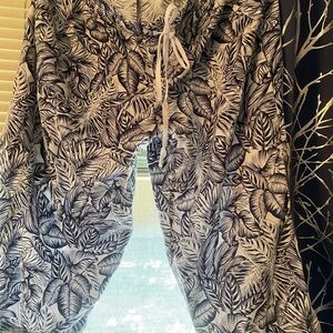 Leaf Print Drawstring Pants